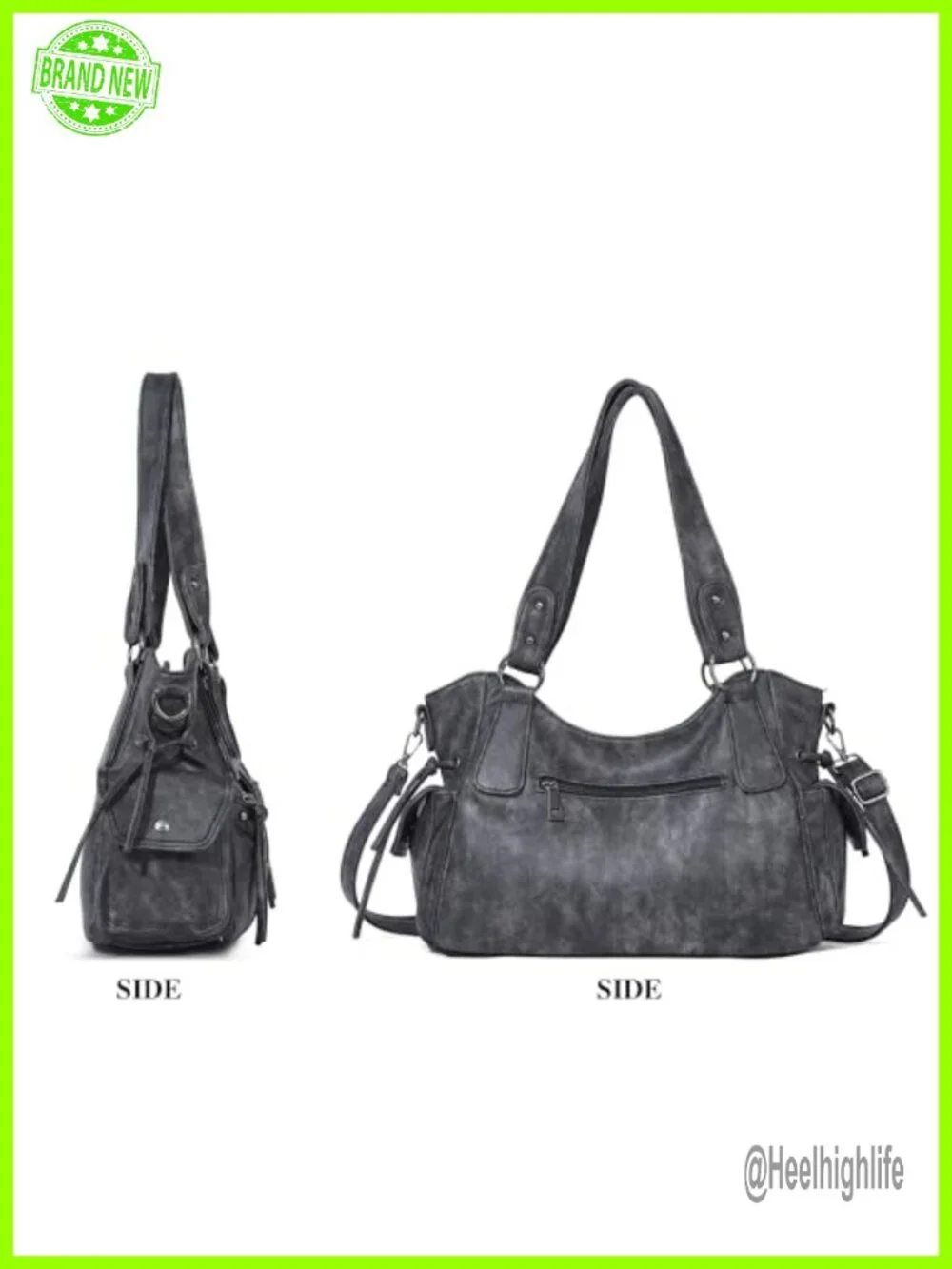 Retro Washed Vegan Leather Hobo Bag with Crossbody Strap